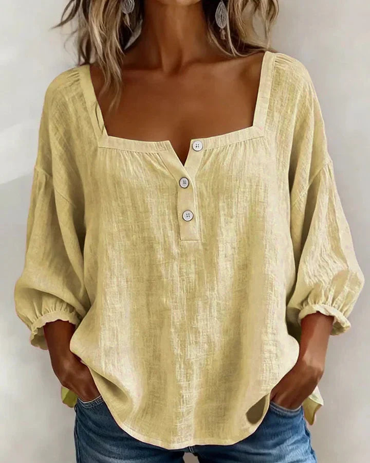 Susan | Flattering Square Neck Cotton Blouse