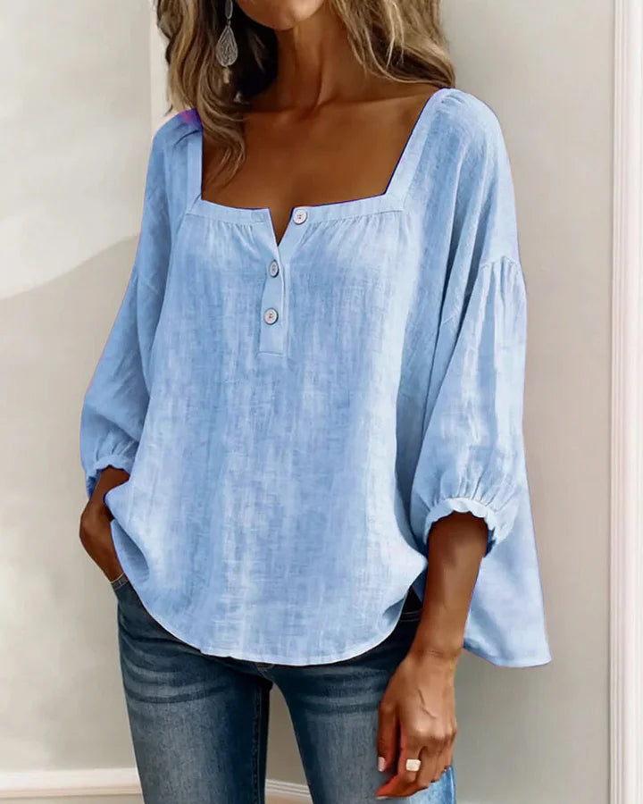 Susan | Flattering Square Neck Cotton Blouse