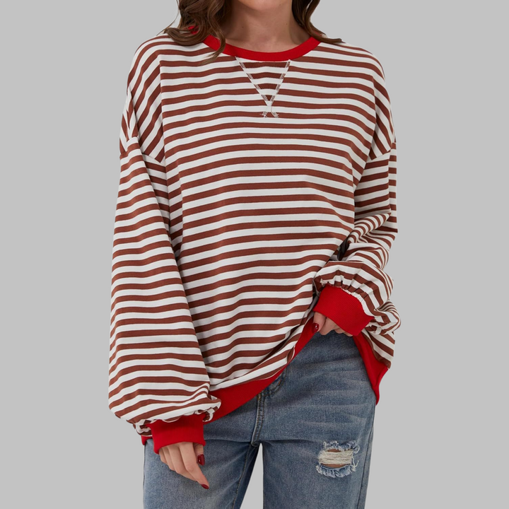 Luka | Women's Longline Striped Long Sleeve Casual Sweatshirt with Round Neck