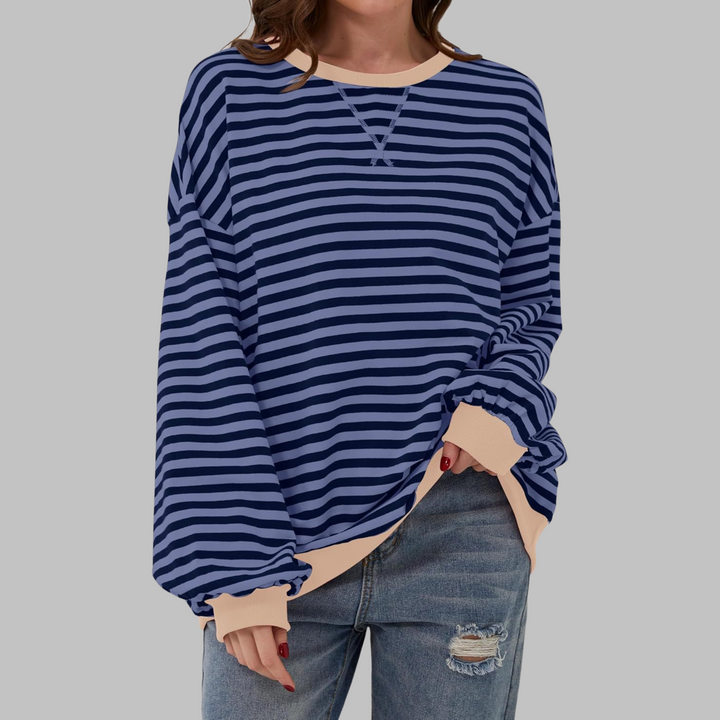 Luka | Women's Longline Striped Long Sleeve Casual Sweatshirt with Round Neck