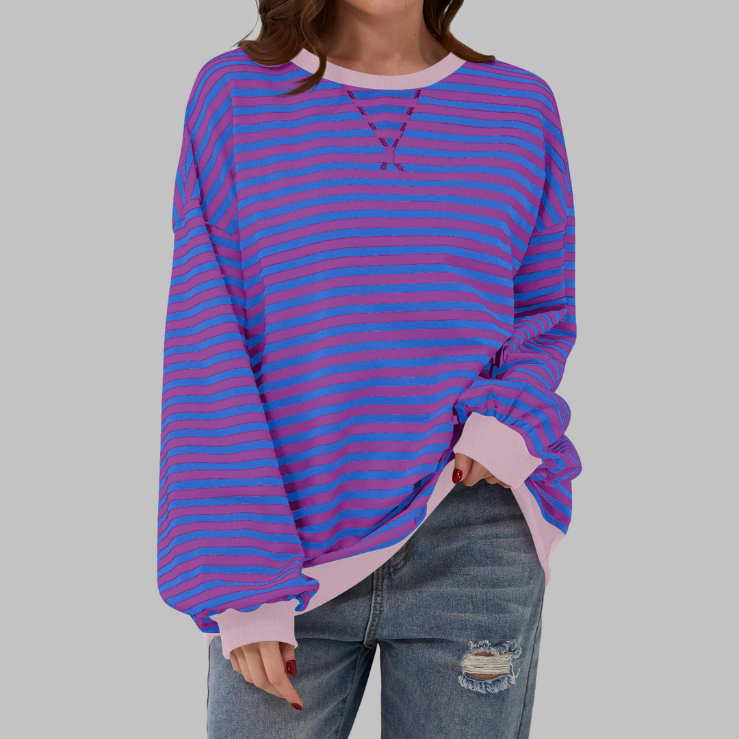 Luka | Women's Longline Striped Long Sleeve Casual Sweatshirt with Round Neck