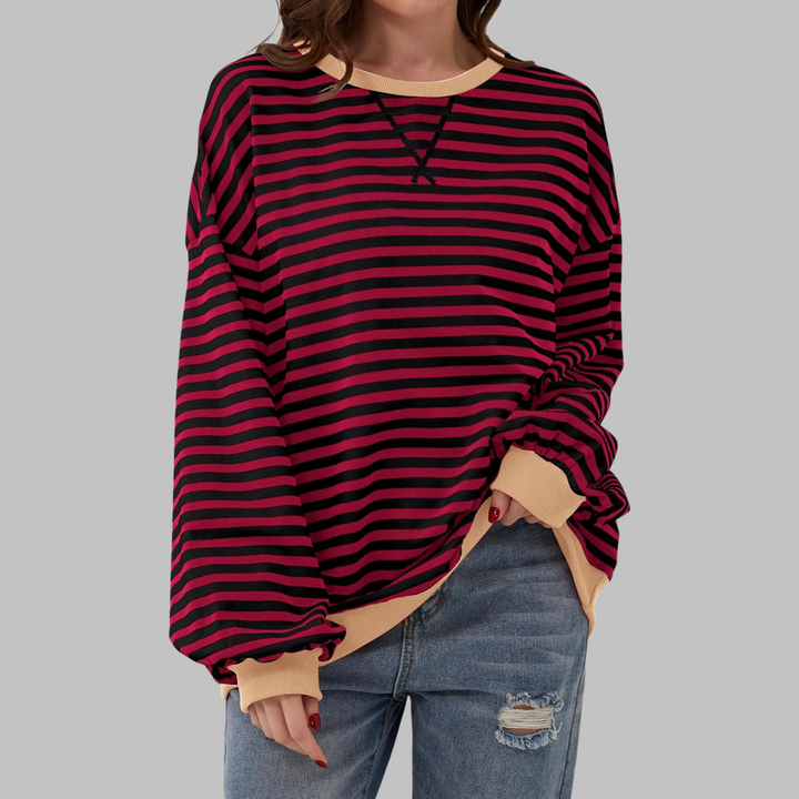 Luka | Women's Longline Striped Long Sleeve Casual Sweatshirt with Round Neck