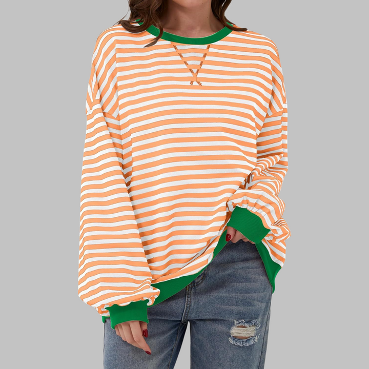 Luka | Women's Longline Striped Long Sleeve Casual Sweatshirt with Round Neck