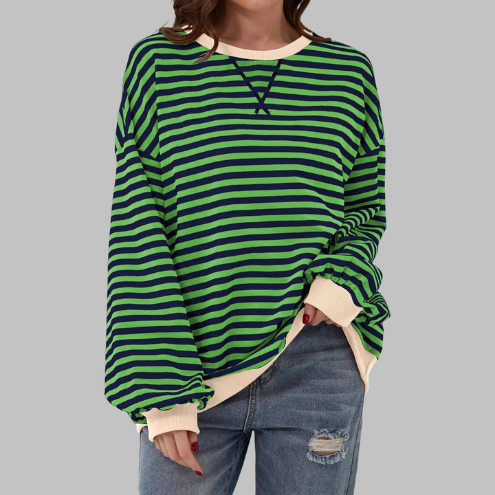 Luka | Women's Longline Striped Long Sleeve Casual Sweatshirt with Round Neck