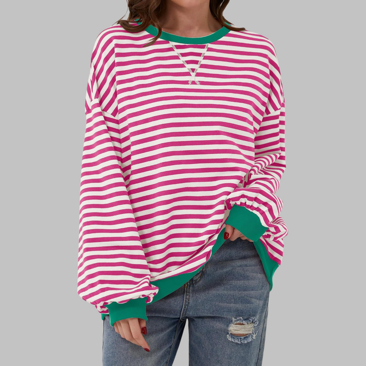 Luka | Women's Longline Striped Long Sleeve Casual Sweatshirt with Round Neck