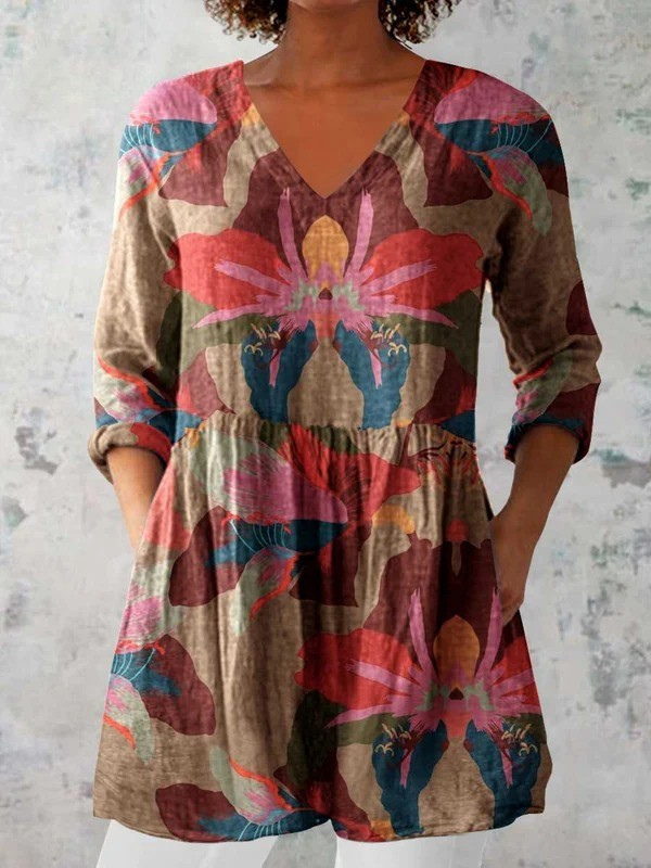 Sarah | Women's Longline Long Blouse with V-Neck