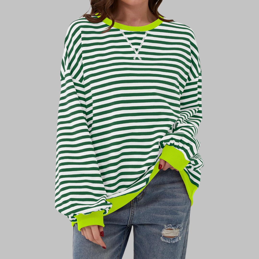Luka | Women's Longline Striped Long Sleeve Casual Sweatshirt with Round Neck