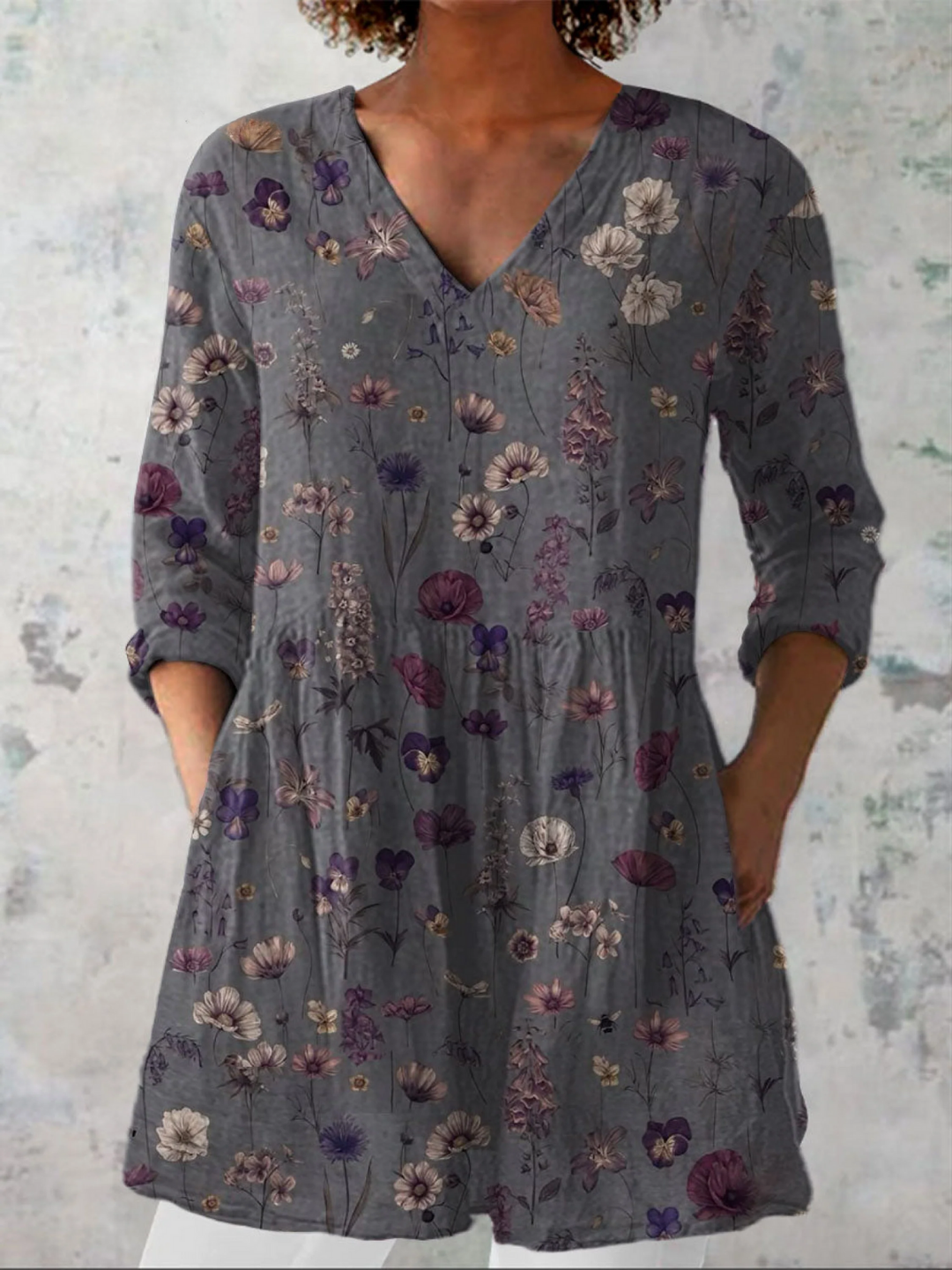 Audrey | Women's Longline Long Sleeve Blouse with V-Neck
