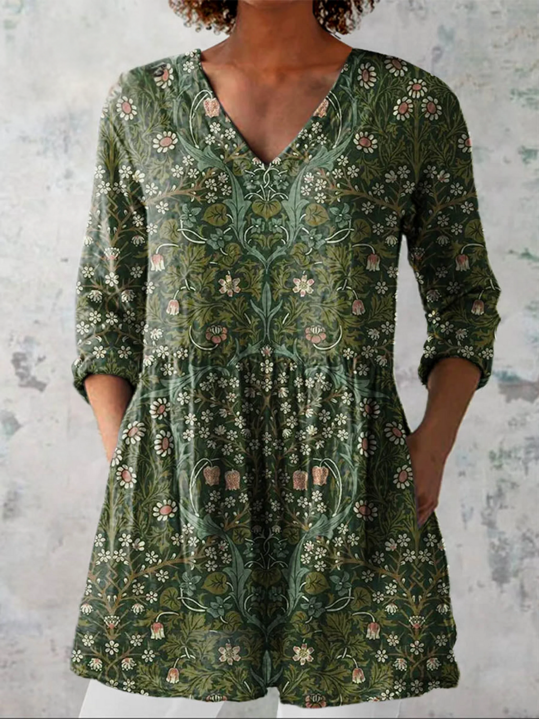 Julie | Women's Longline Long Blouse with V-Neck
