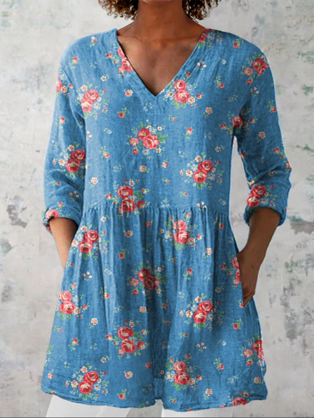 Melanie | Women's Longline Relaxed Long Blouse with V-Neck