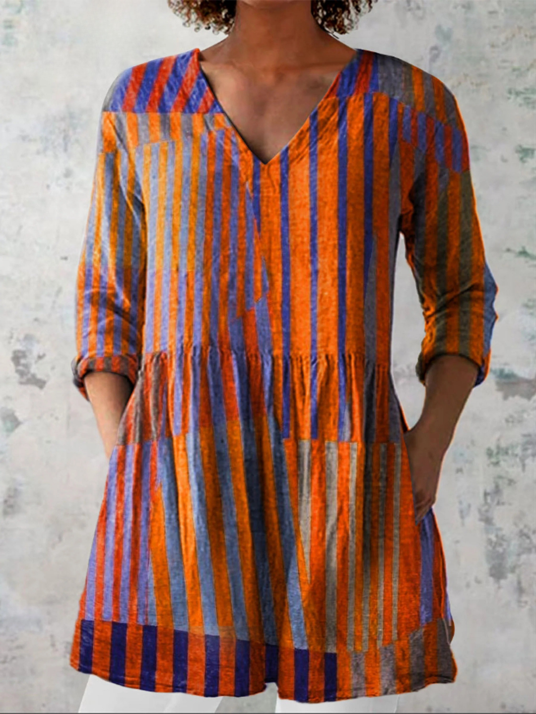 Nadia | Women's Longline Long Blouse with V-Neck
