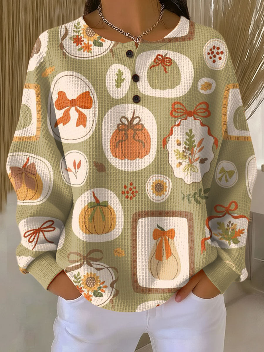 Freja | Women's Autumn Jumper with Bows and Pumpkins