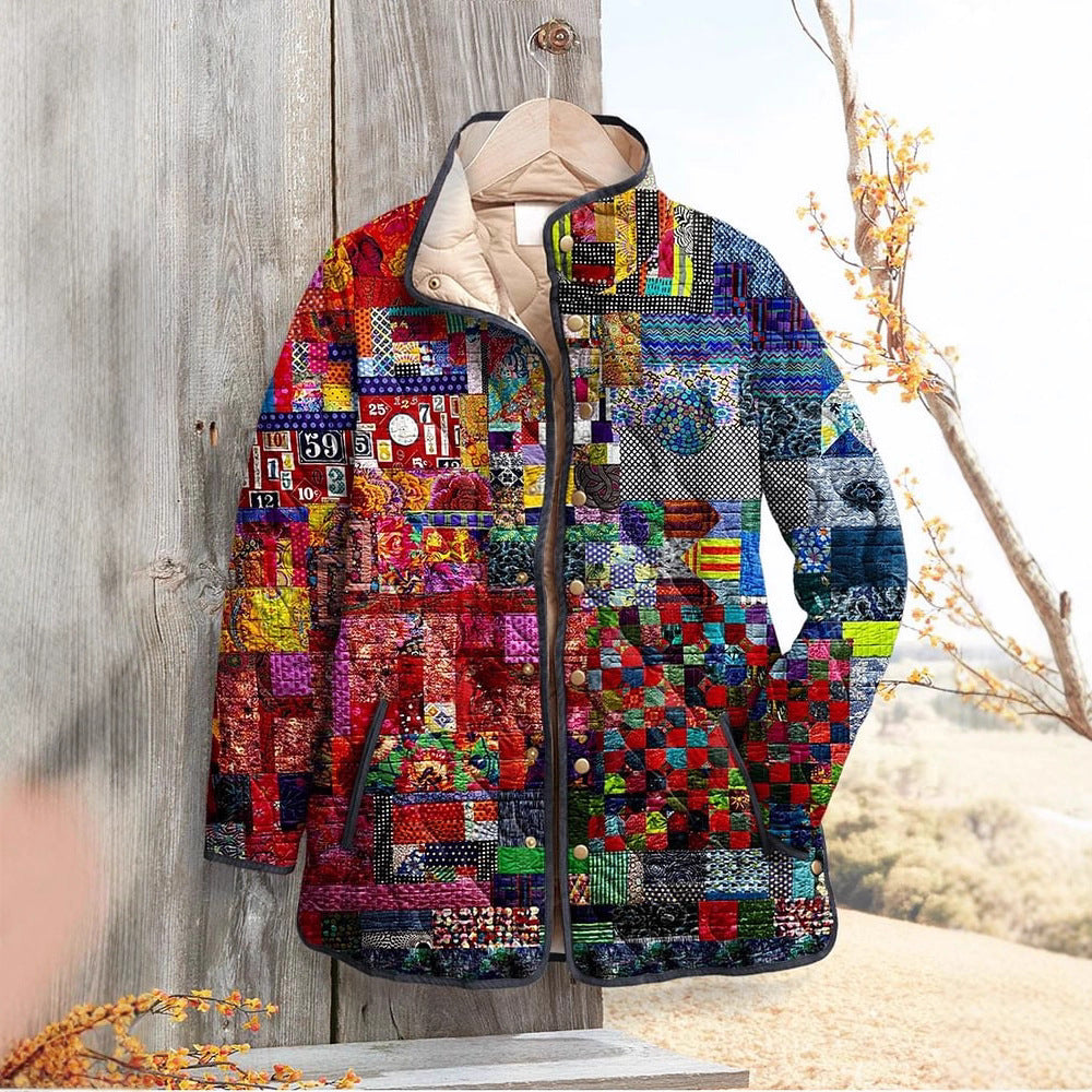 Women's Floral Digital-Printed Padded Cotton Jacket