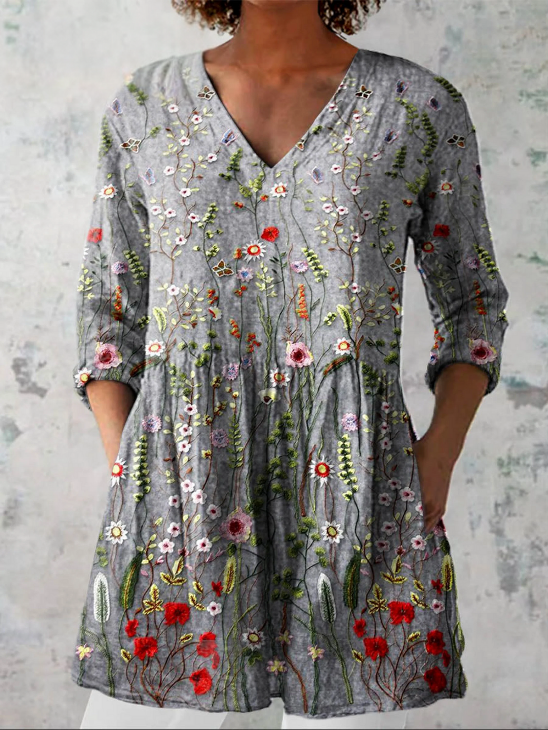 Amelie | Women's Longline Long Blouse with V-Neck