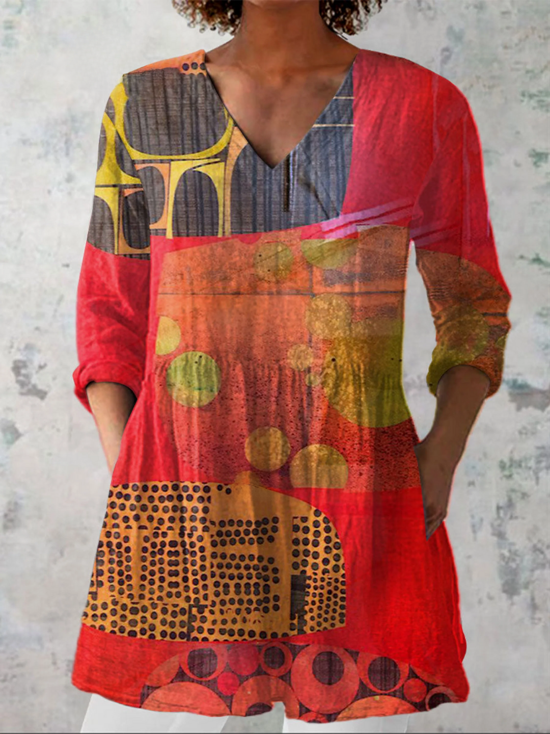 Lucie | Women's Longline Long Blouse with V-Neck