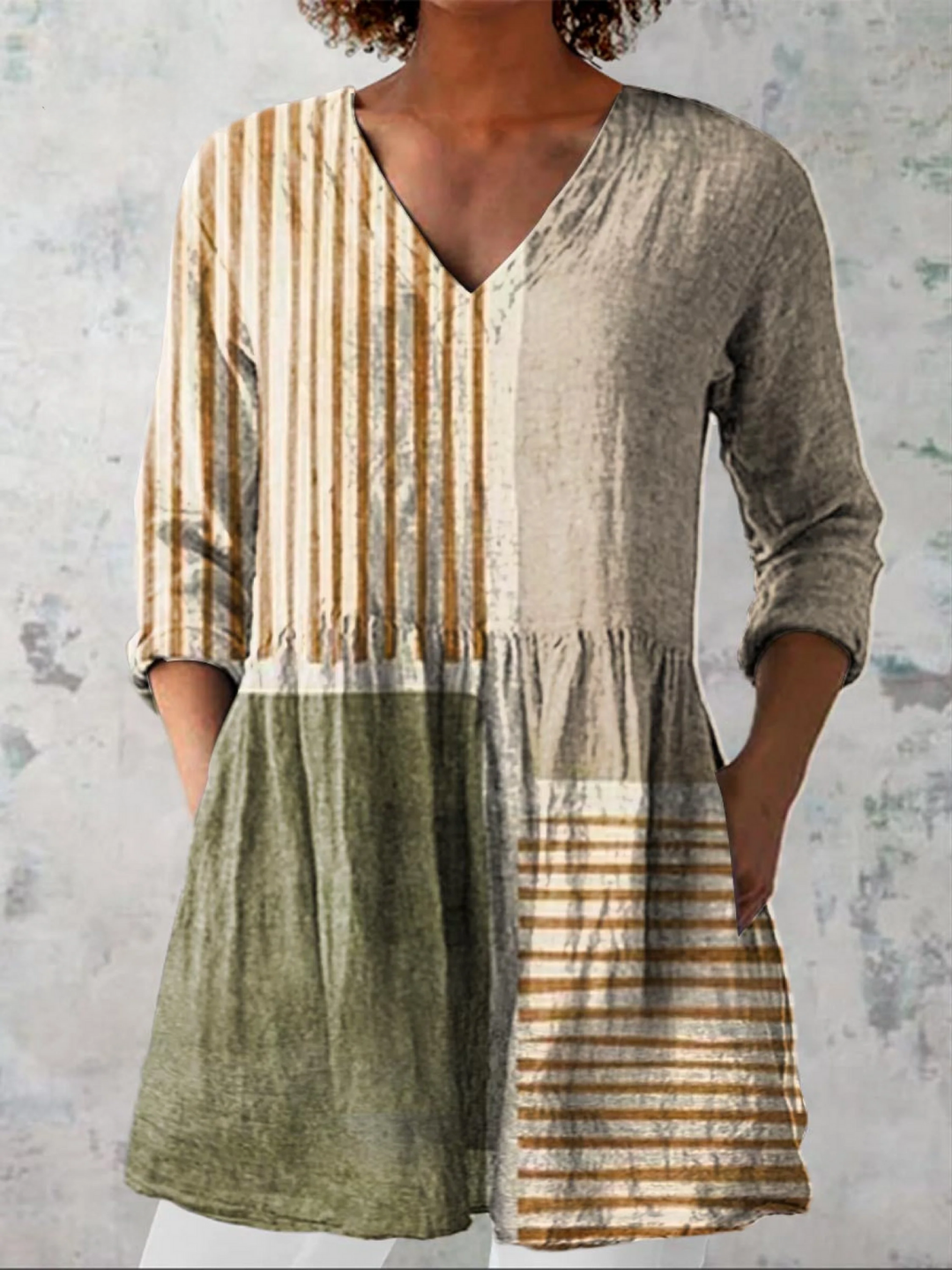 Camille | Women's Longline Relaxed Long Blouse with V-Neck