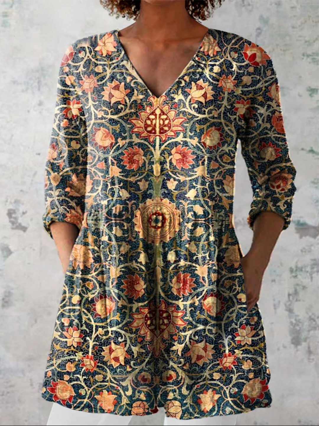 Celine | Women's Longline Long Blouse with V-Neck