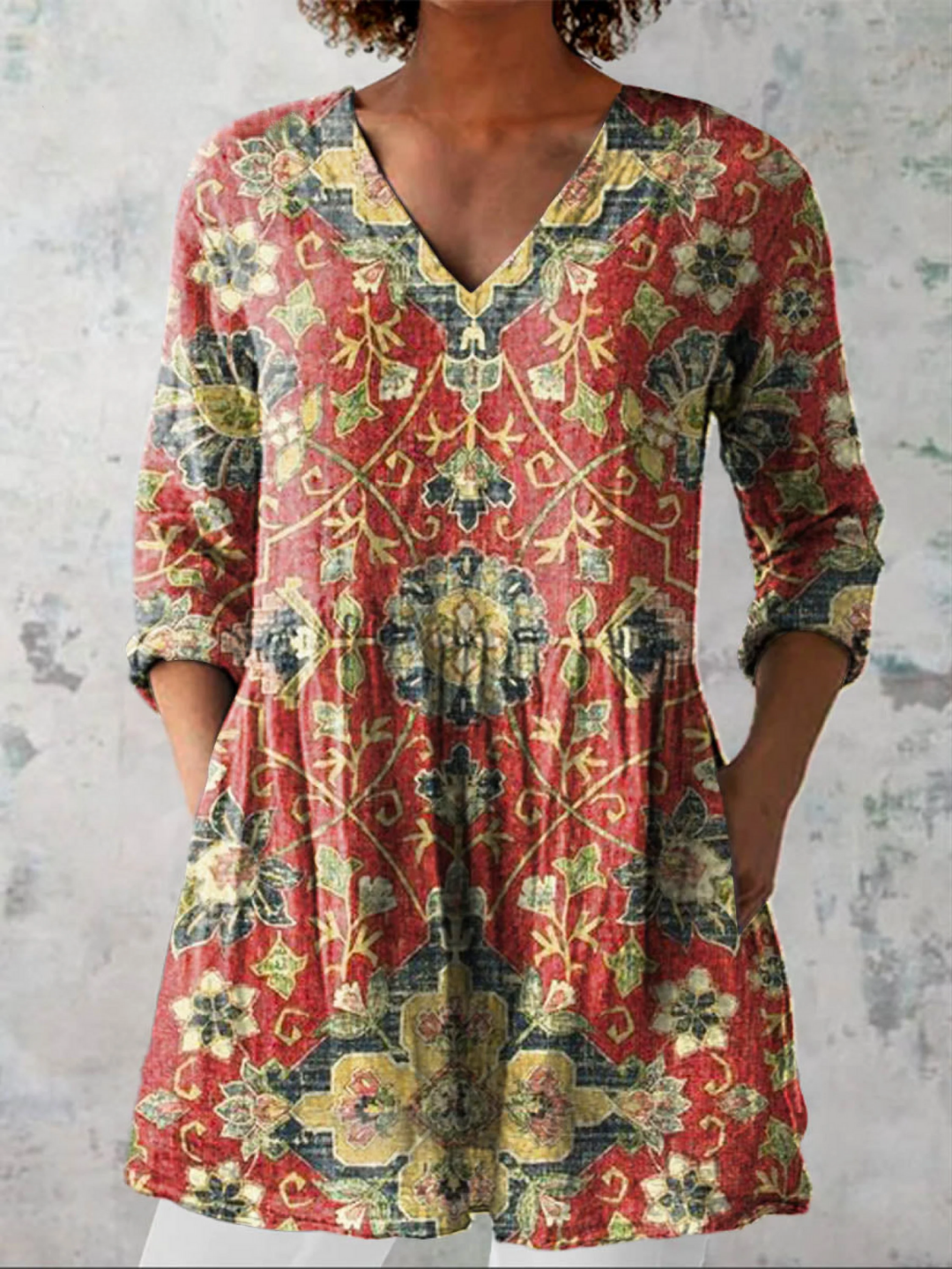 Lea | Women's Longline Long Blouse with V-Neck