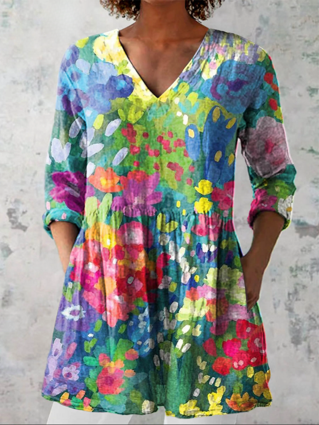 Maelle | Women's Longline Long Blouse with V-Neck