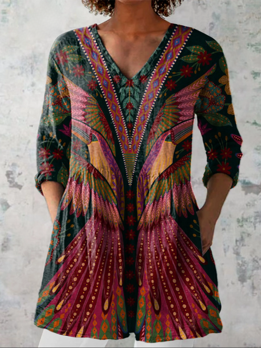 Manon | Women's Longline Long Blouse with V-Neck