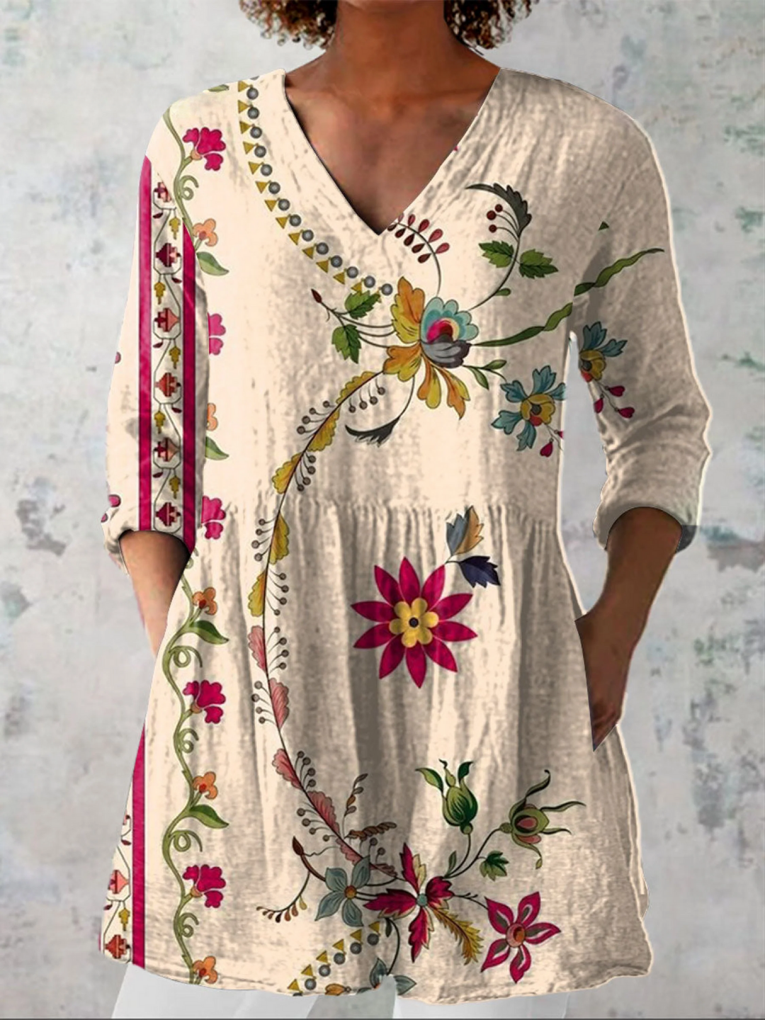 Clara | Women's Longline Relaxed Long Blouse with V-Neck