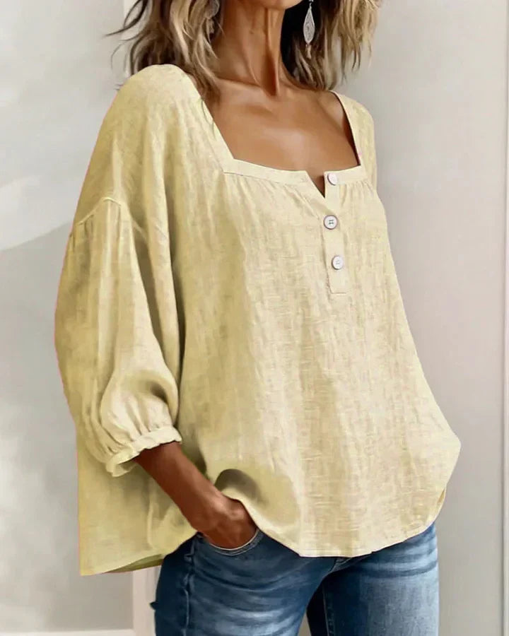 Susan | Flattering Square Neck Cotton Blouse
