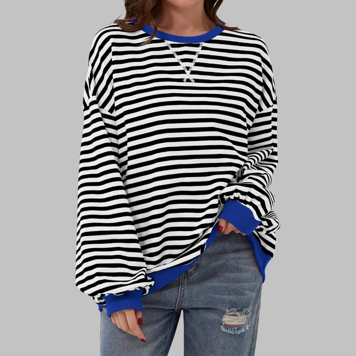 Luka | Women's Longline Striped Long Sleeve Casual Sweatshirt with Round Neck