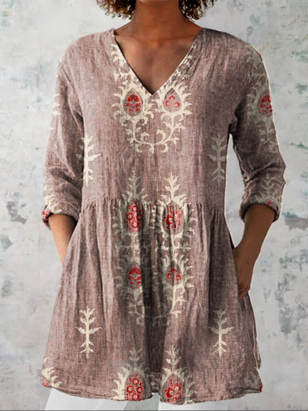 Elise | Women's Longline Relaxed Long Blouse with V-Neck
