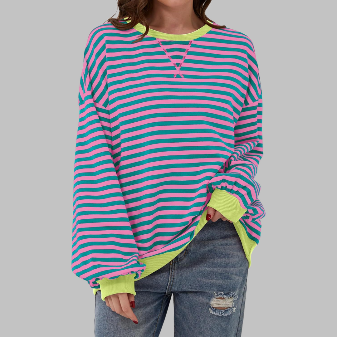 Luka | Women's Longline Striped Long Sleeve Casual Sweatshirt with Round Neck