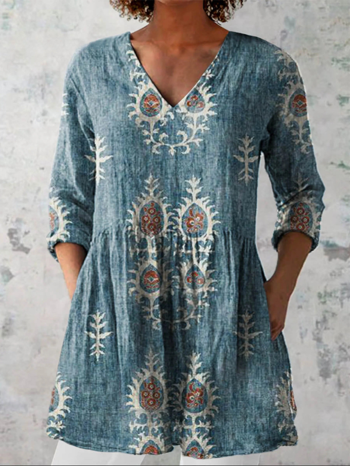 Elise | Women's Longline Relaxed Long Blouse with V-Neck