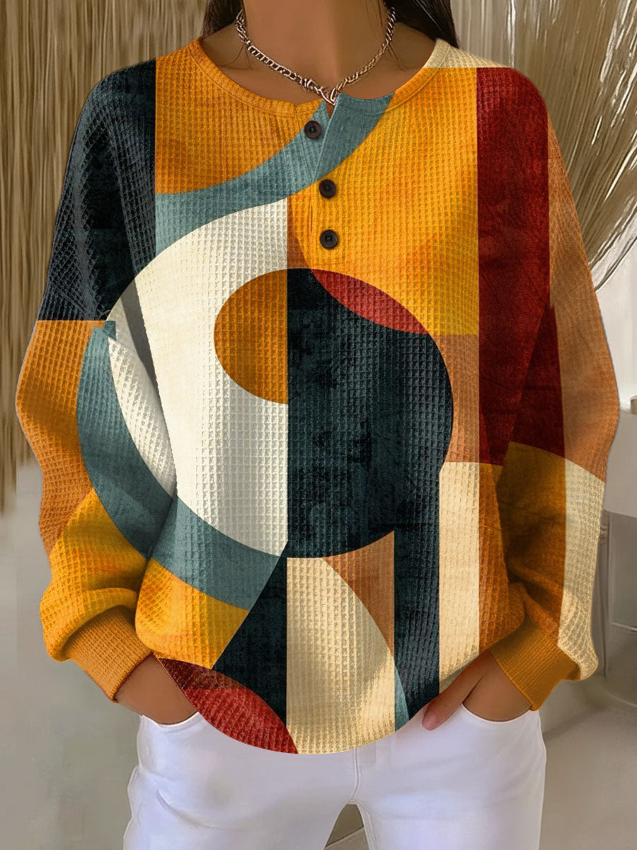 Lærke | Women's Waffle Jumper with Geometric Pattern