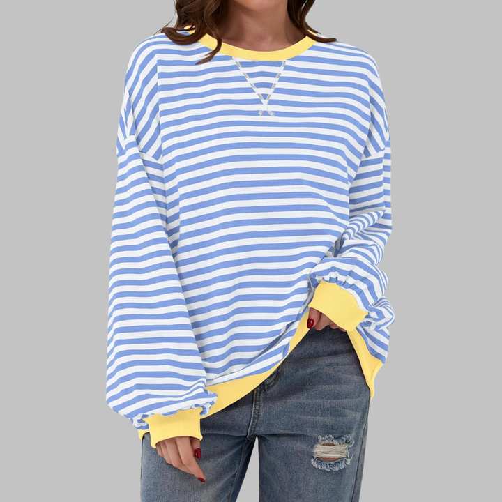 Luka | Women's Longline Striped Long Sleeve Casual Sweatshirt with Round Neck