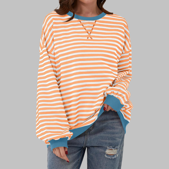 Luka | Women's Longline Striped Long Sleeve Casual Sweatshirt with Round Neck
