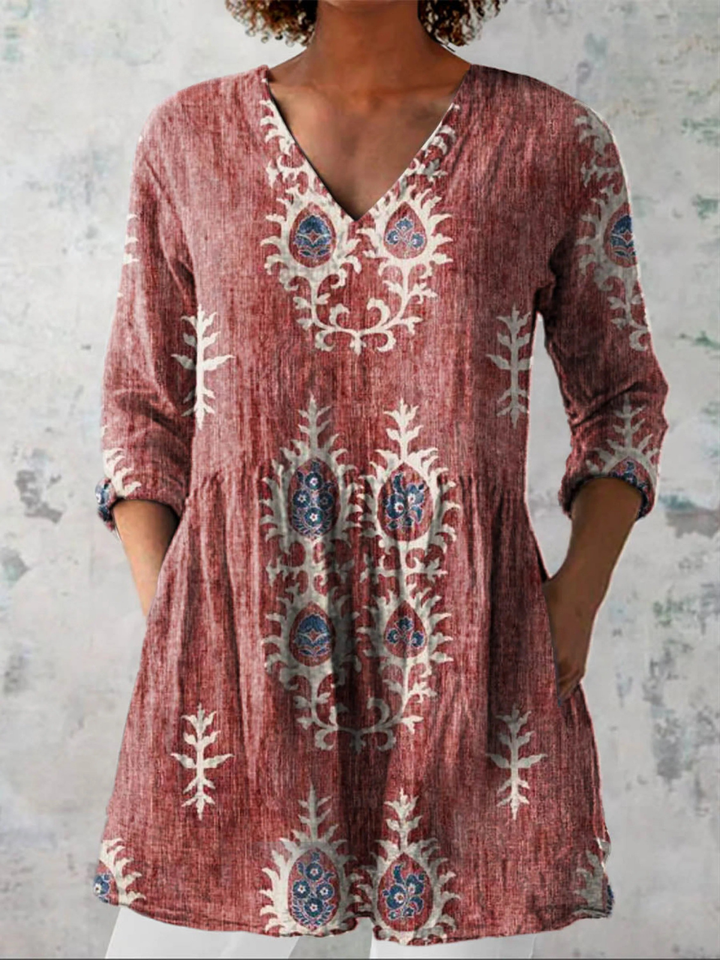 Elise | Women's Longline Relaxed Long Blouse with V-Neck