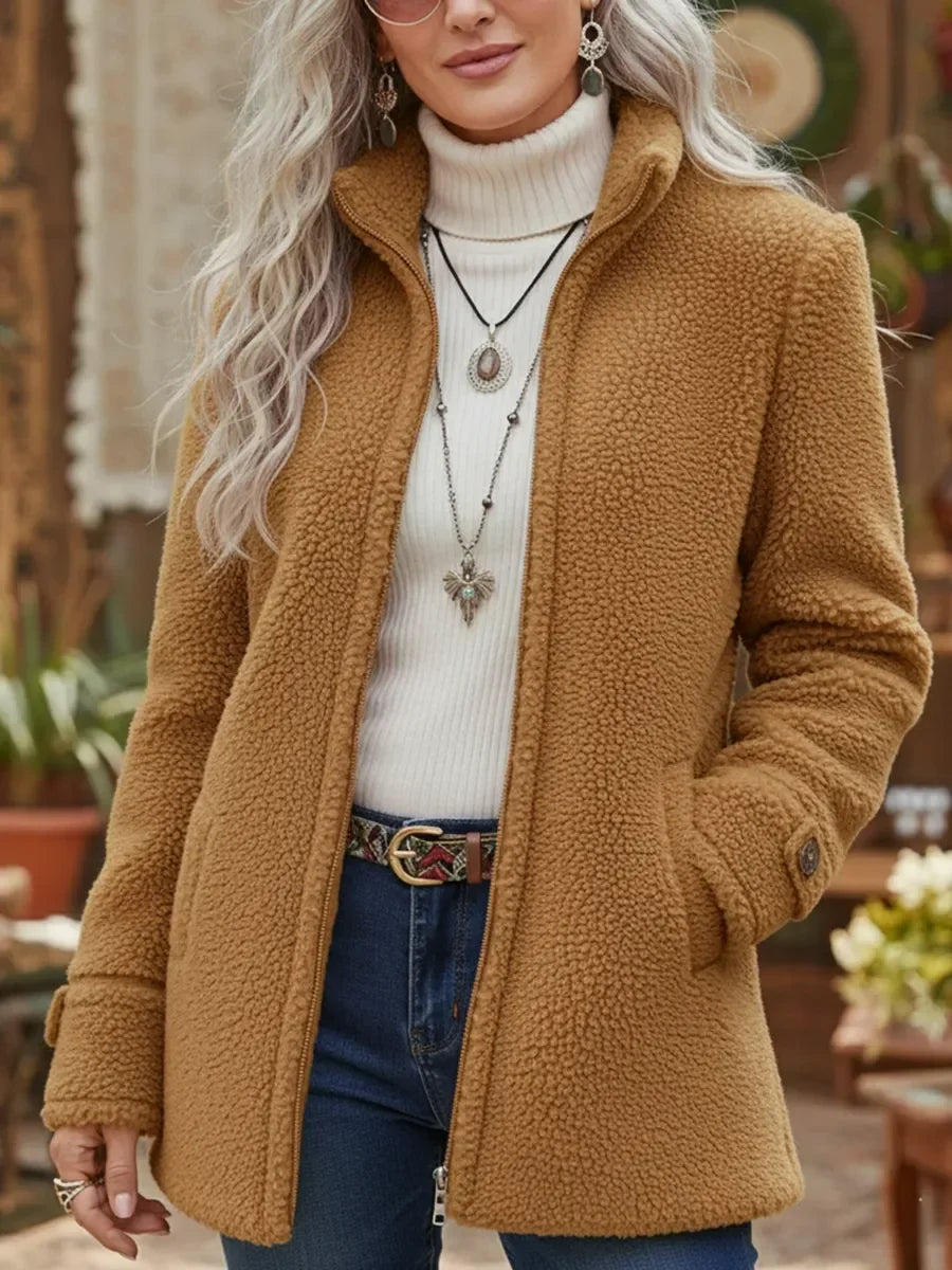 Chanelle | Women's Relaxed Stand Collar Jacket with Full-Zip in Luxurious Lambswool Feel