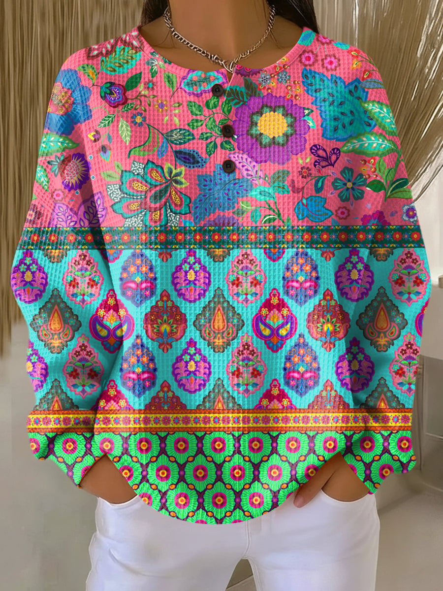 Sign | Women's Jumper with Ethnic Flower Stripes