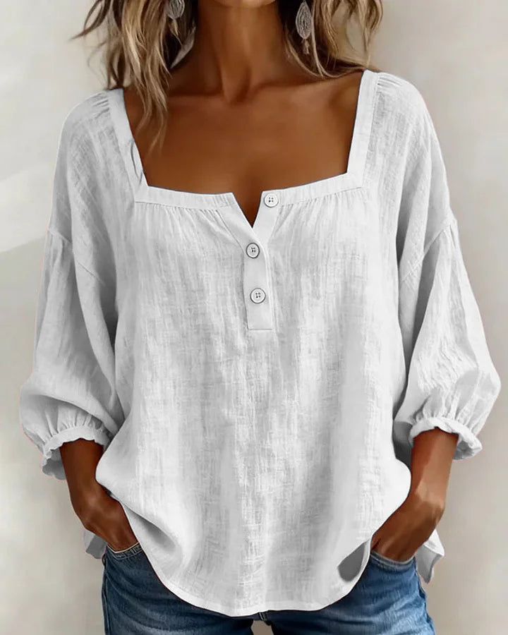Susan | Flattering Square Neck Cotton Blouse