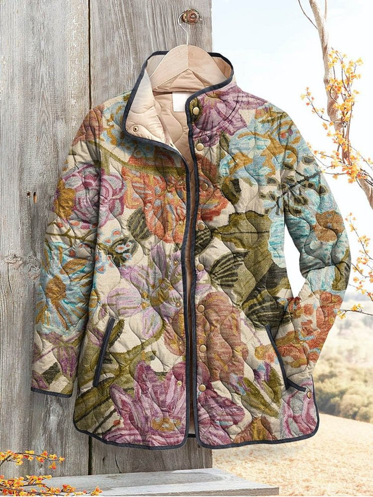 Women's Floral Digital-Printed Padded Cotton Jacket