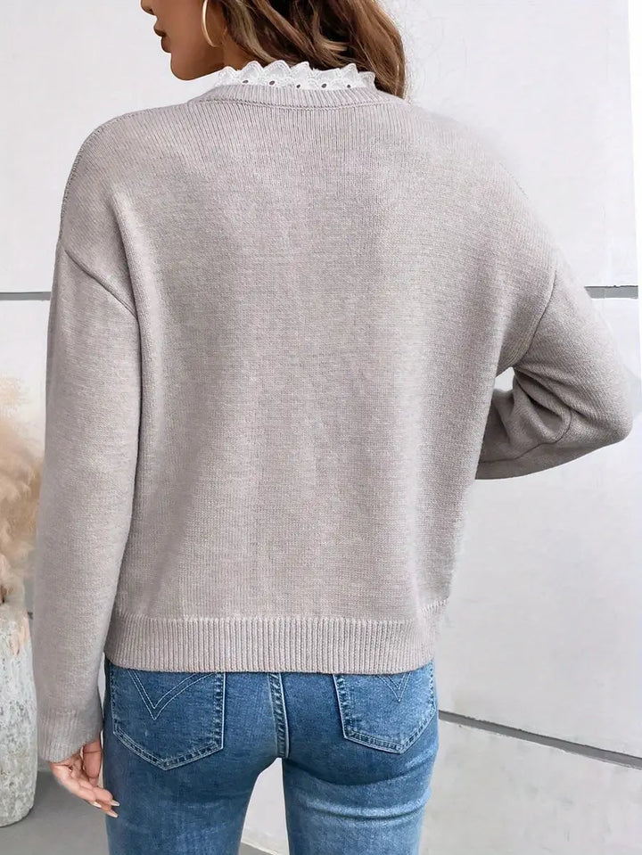 Kaitlyssa | Women's V-Neck Sweater with Lace