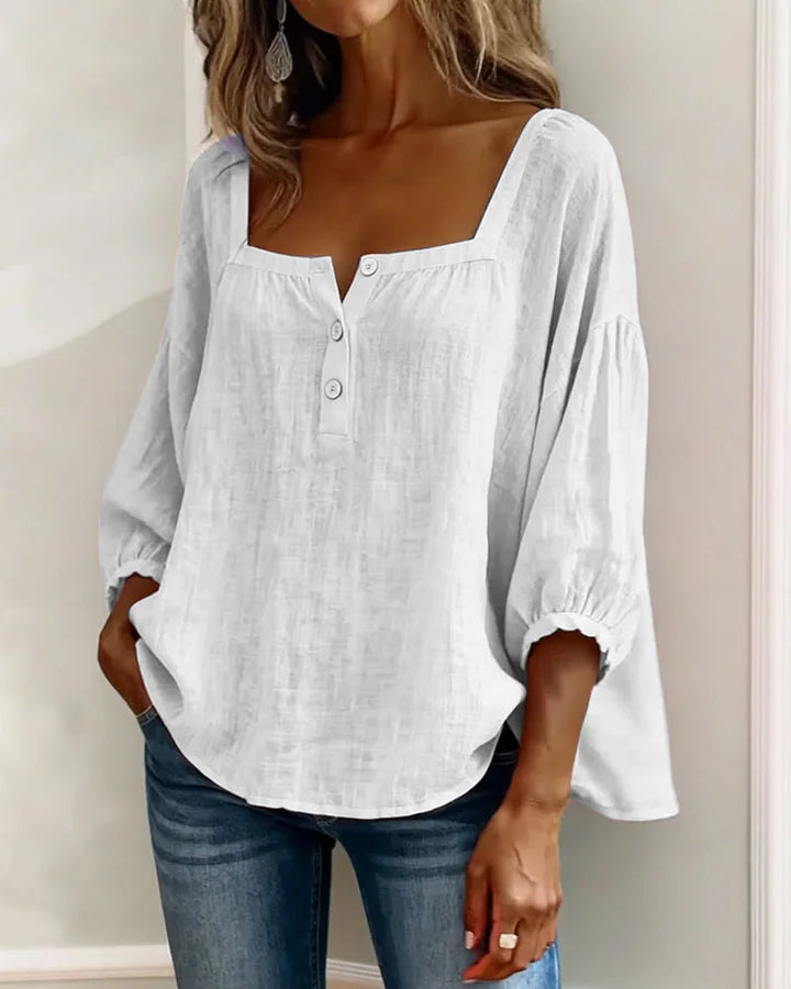 Susan | Flattering Square Neck Cotton Blouse