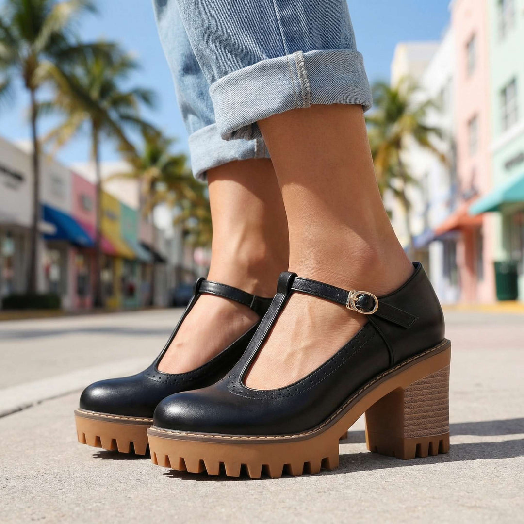Clara | Chunky T-Strap Mary Jane Heels