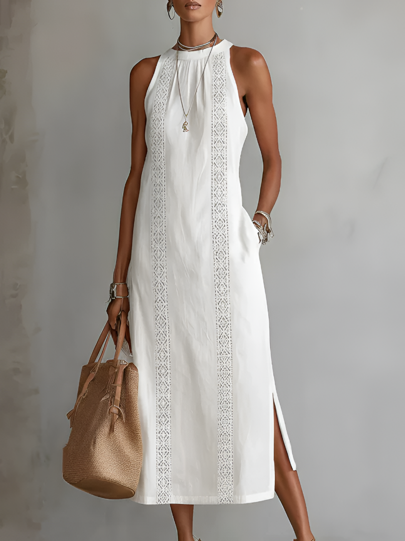 Jimena | Linen Dress with Mao Collar