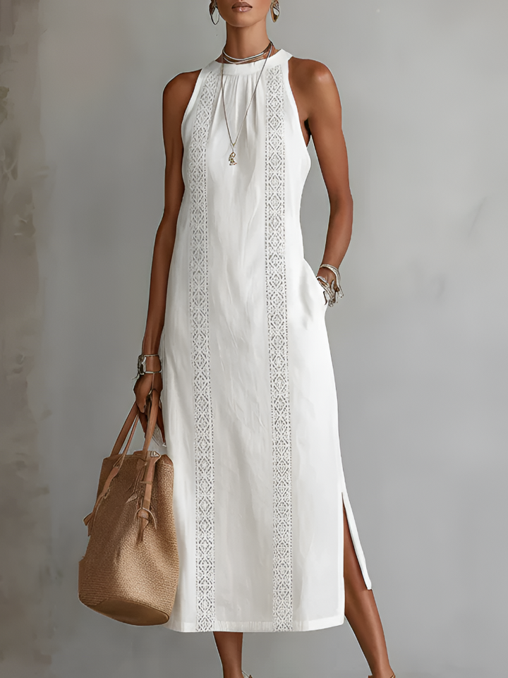 Jimena | Linen Dress with Mao Collar
