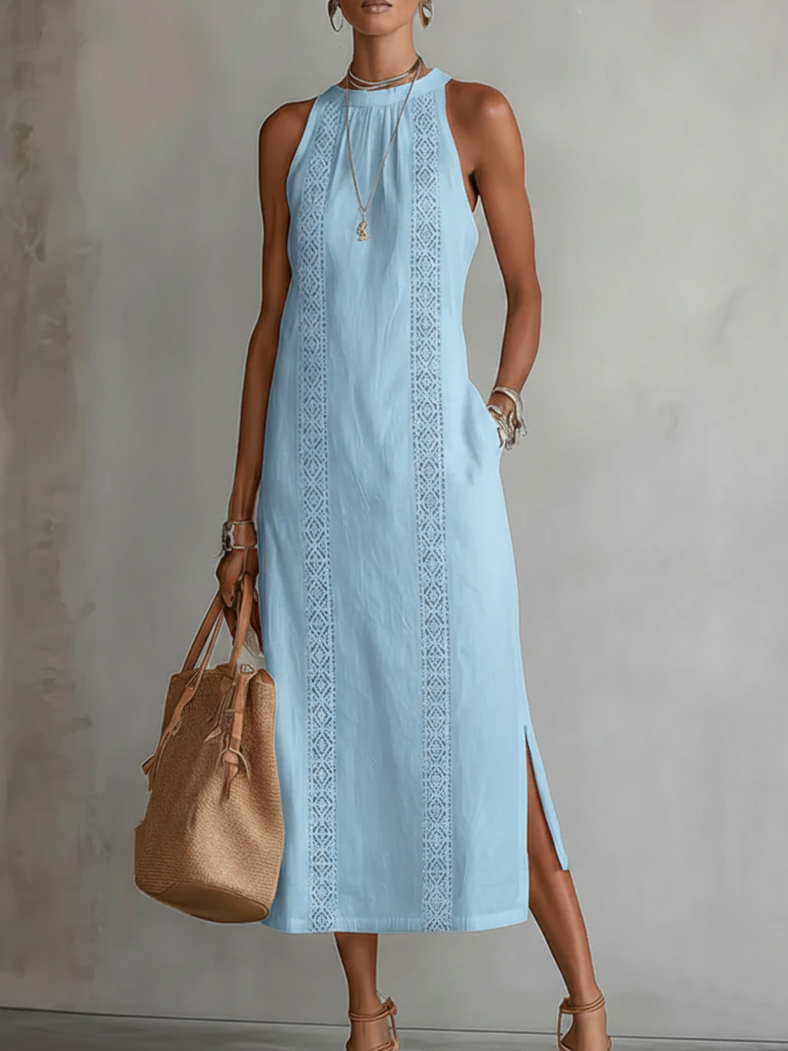 Jimena | Linen Dress with Mao Collar