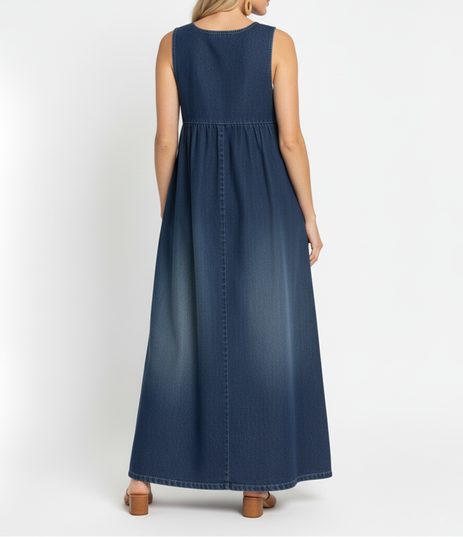 Saylor - Vintage Washed Soft Cotton Feel Denim Maxi Dress