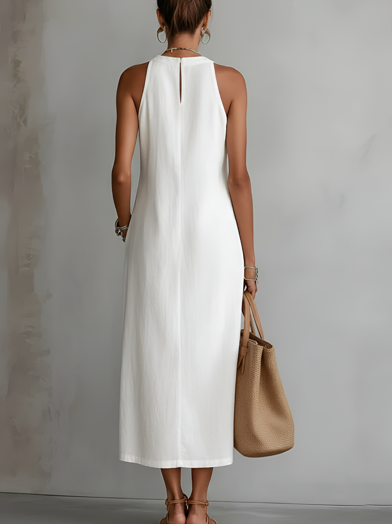 Jimena | Linen Dress with Mao Collar