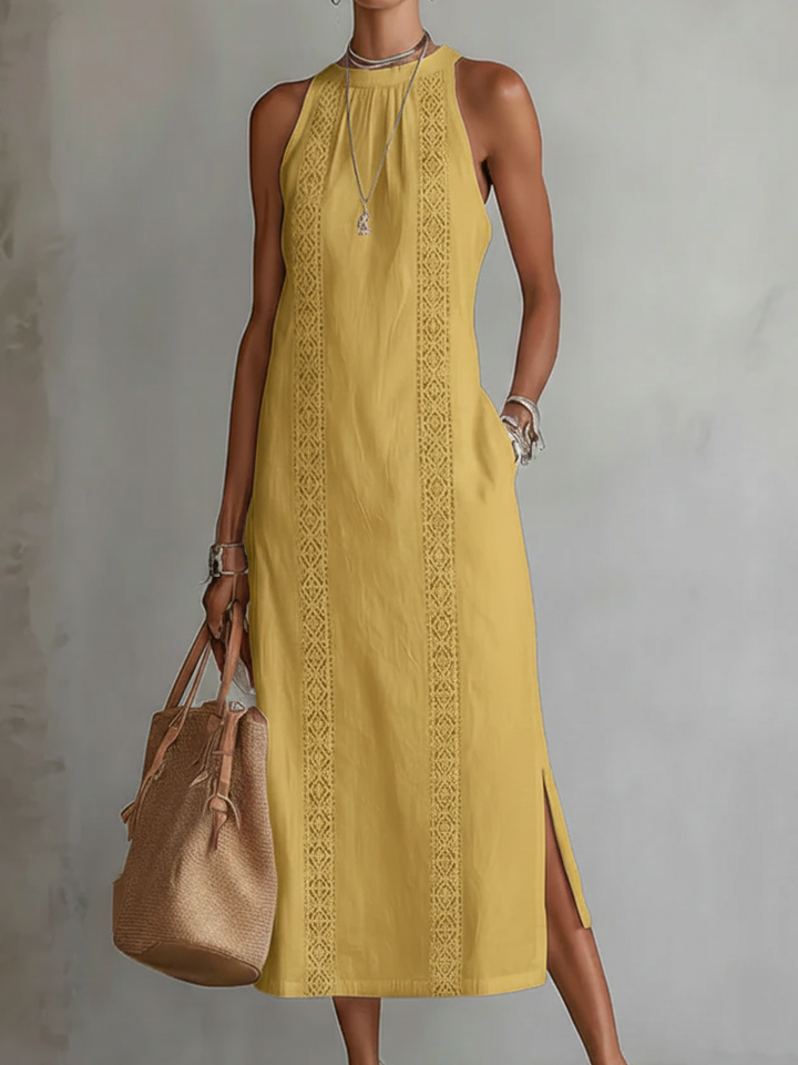 Jimena | Linen Dress with Mao Collar