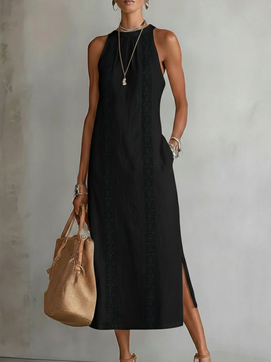 Jimena | Linen Dress with Mao Collar